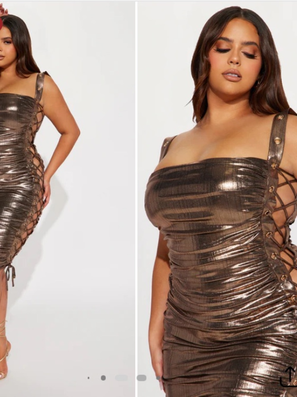 Metallic Bronze Lace-Up Bodycon Dress
